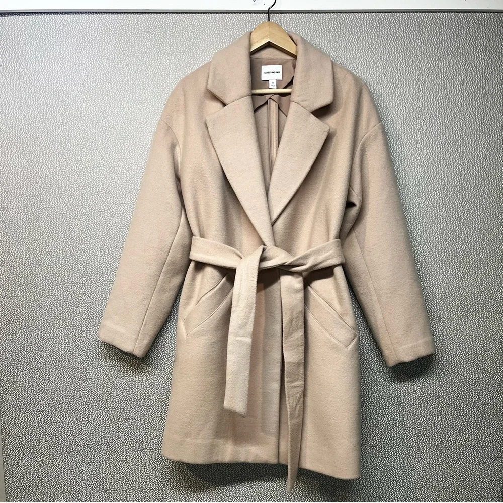 M Elizabeth And James Taupe Car Coat/Midi Heavyweight Trench